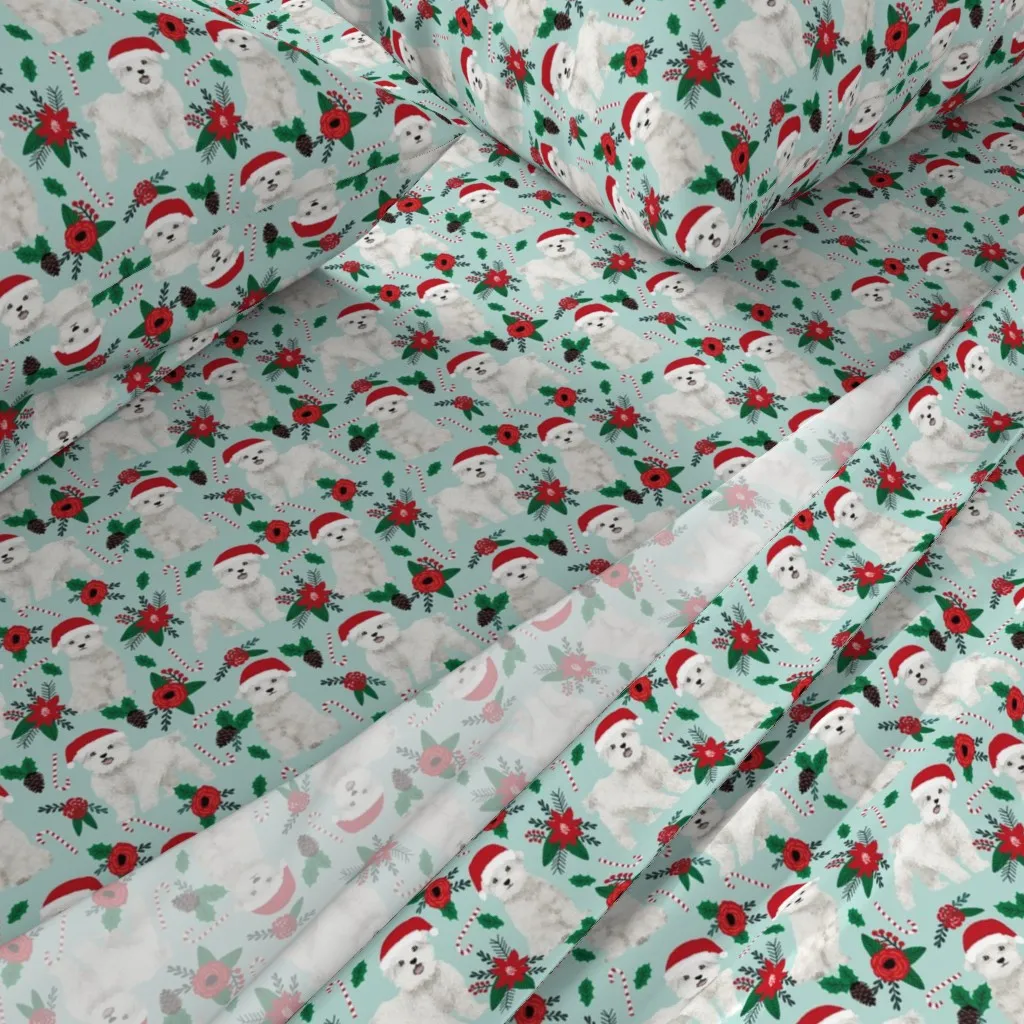 Maltese Christmas Poinsettia Queen Sheet Set - White alternate view
