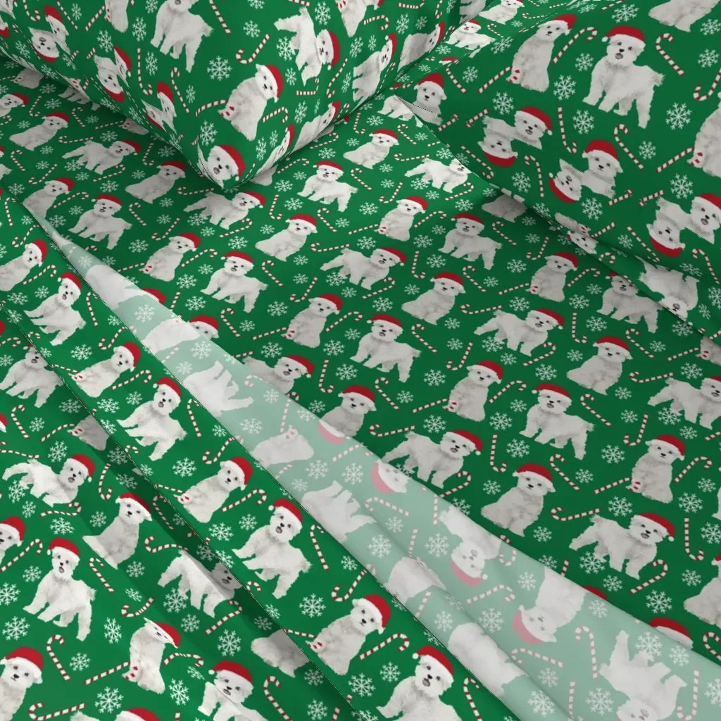 Maltese Dogs Snowflakes Peppermint Twin Sheet Set - White alternate view