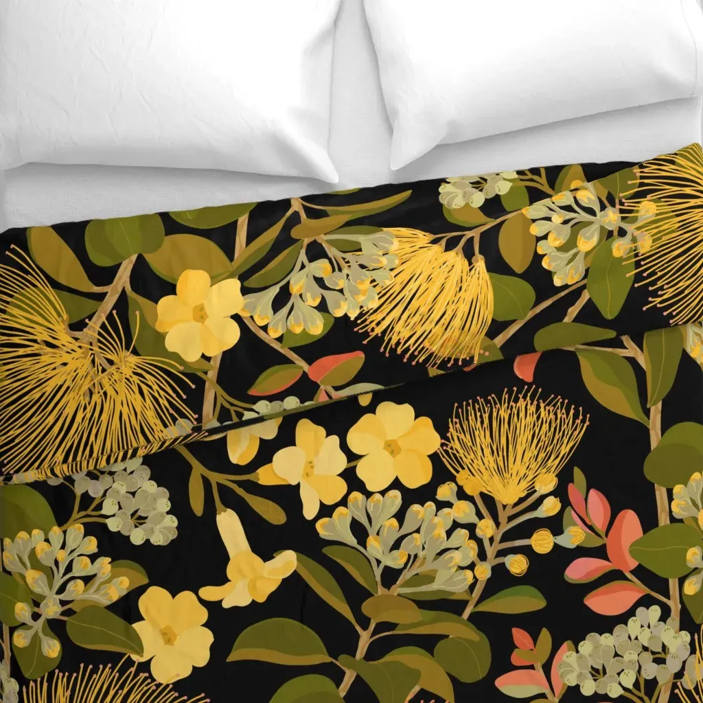 Mamo Ohia Lehua Large Duvet Cover - Yellow alternate view