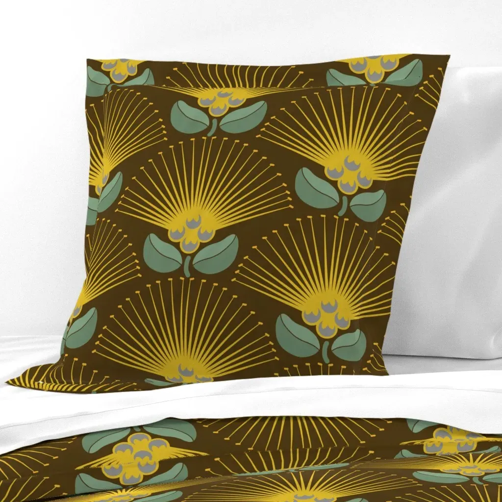 Mamo Ohia Lehua Pattern Euro Pillow Sham - Gold product