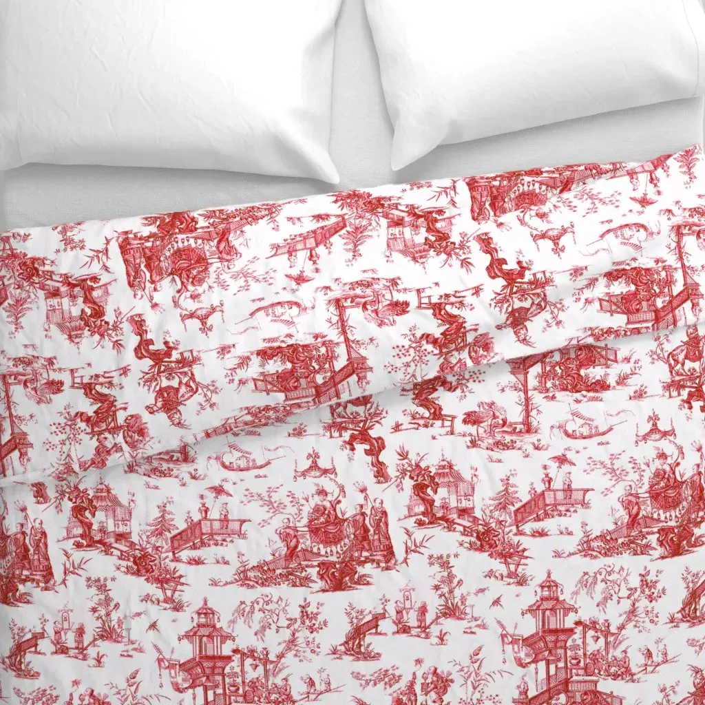 Manchurian Toile Chinoiserie Duvet Cover - Red alternate view