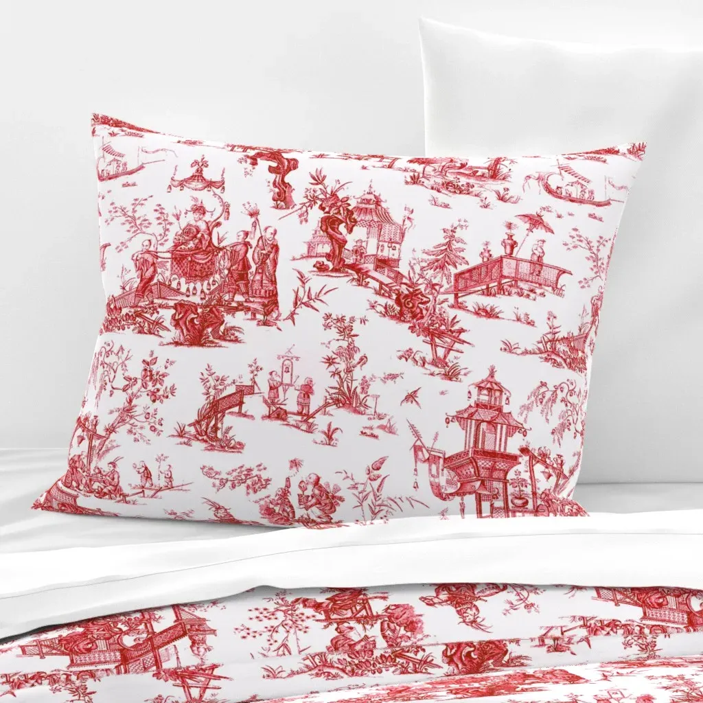 Manchurian Toile Chinoiserie Standard Knife Edge Pillow - Red, Cotton Sateen product
