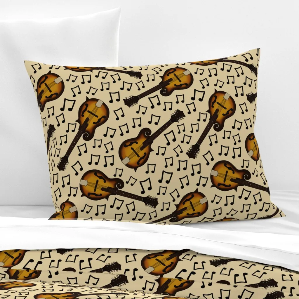 Mandolin Musical Notes Standard Knife Edge Cushion - Brown, Cotton product