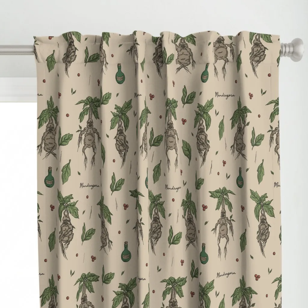 Mandrake Herbology Curtain Panel - Olive Green alternate view