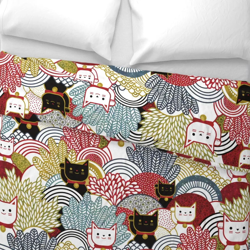 Manekineko Cat Japanese Lucky Duvet Cover - White alternate view
