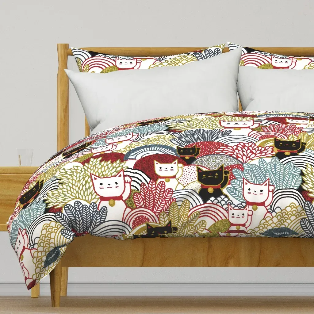 Manekineko Cat Japanese Lucky Duvet Cover - White product