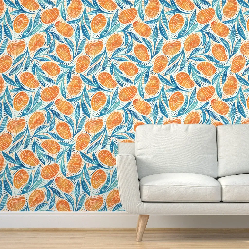 Mango Fruit and Leaves Peel and Stick Wallpaper - Orange product
