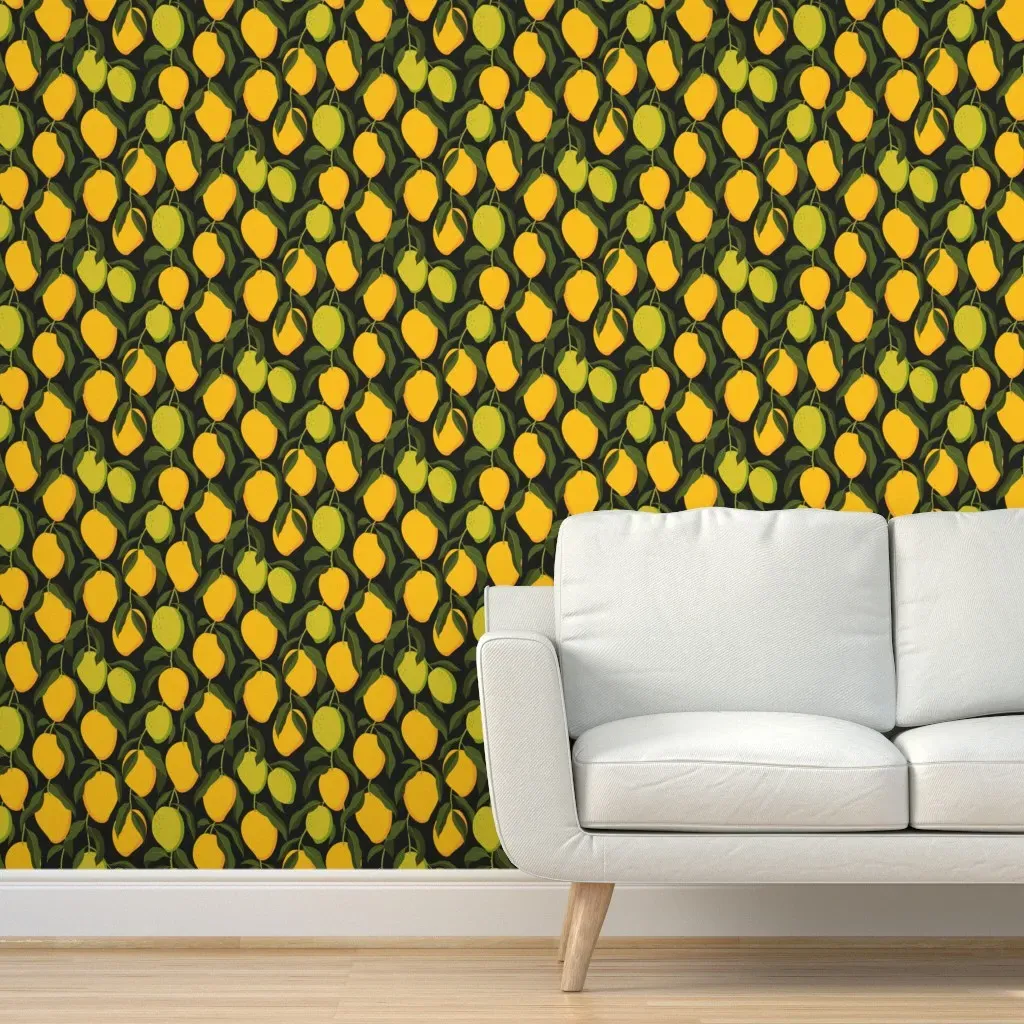Mango Garden on Black Peel and Stick Wallpaper - Yellow product