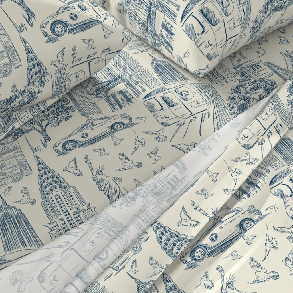 Manhattan NYC Toile Urban Sketch Queen Sheet Set - Black alternate view
