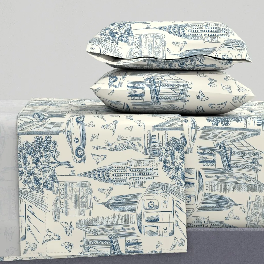 Manhattan NYC Toile Urban Sketch Queen Sheet Set - Black product