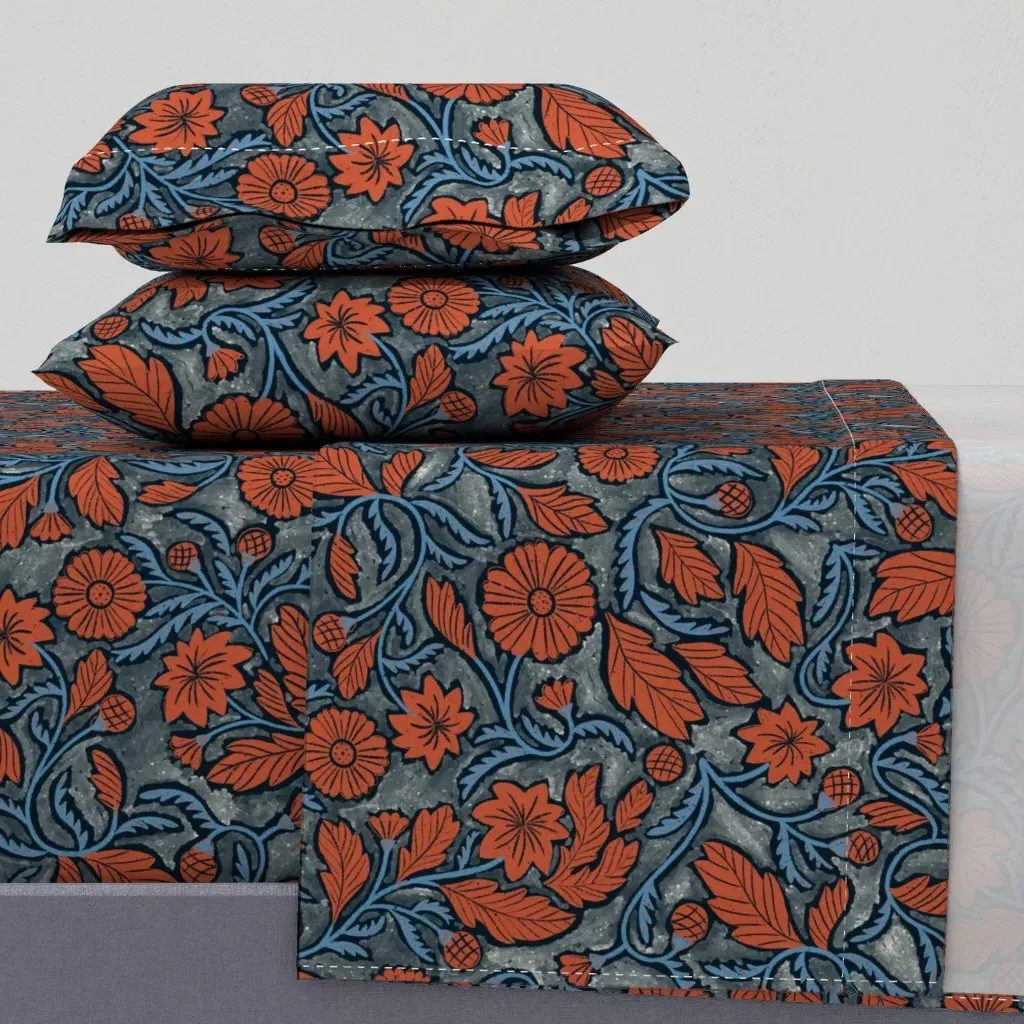 Manuette Victorian Trailing Florals Large Full Sheet Set - Terracotta product