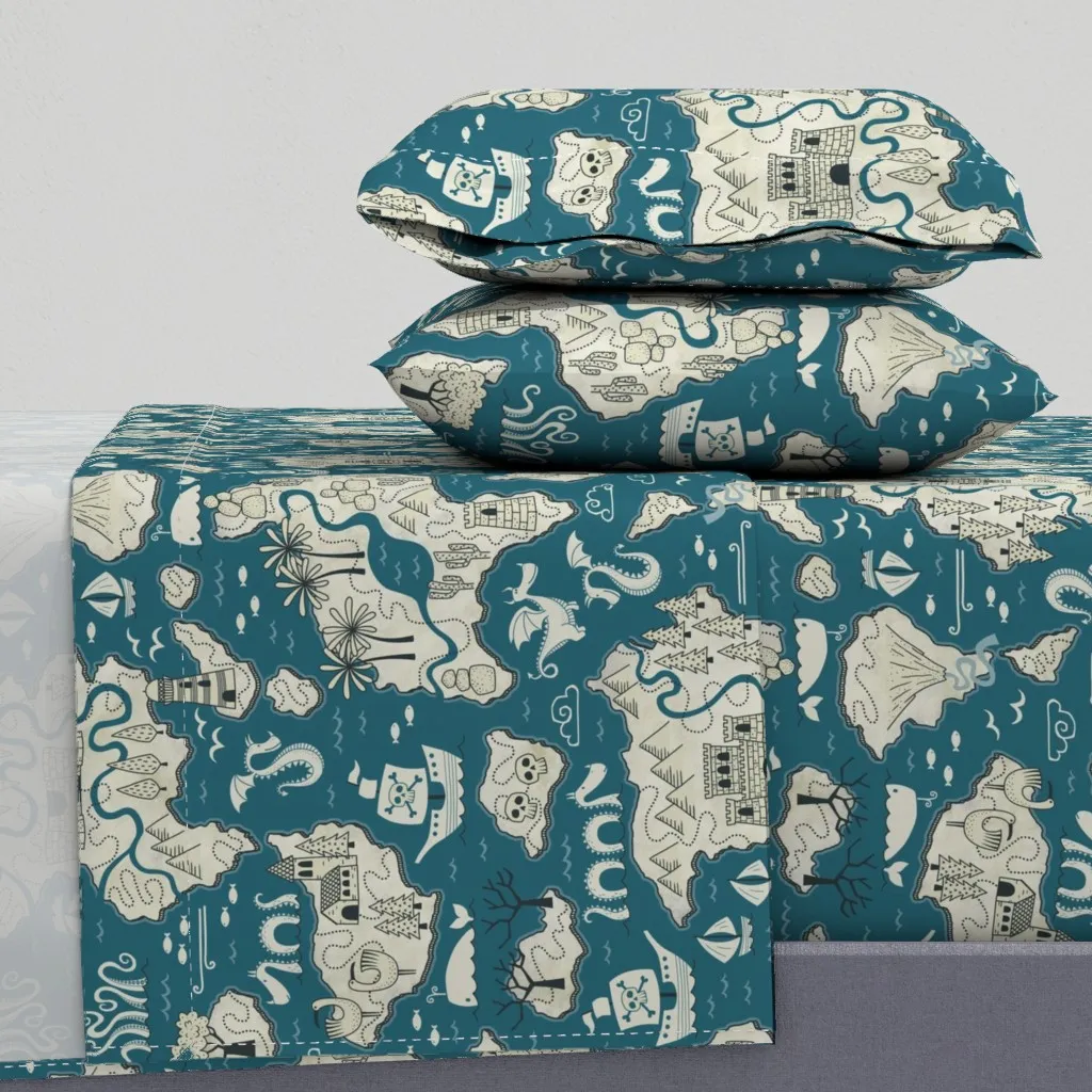 Map Cartography Great Adventures Twin Sheet Set - Teal product