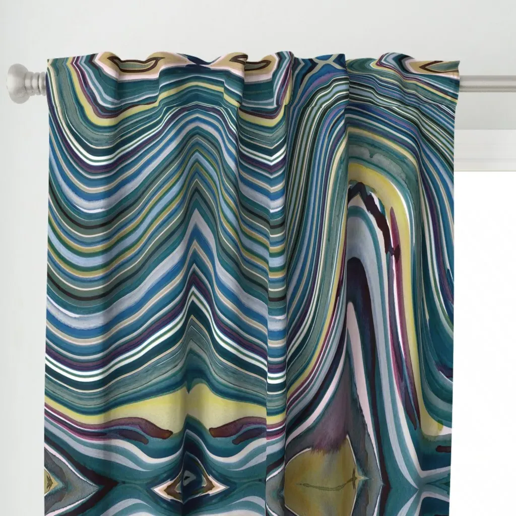 Marble Wave Stripe Curtain Panel - Teal alternate view
