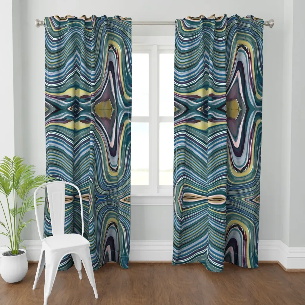 Marble Wave Stripe Curtain Panel - Teal product