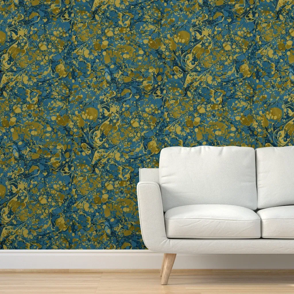 Marbled Antique Book End Peel and Stick Wallpaper No.3 - Teal product