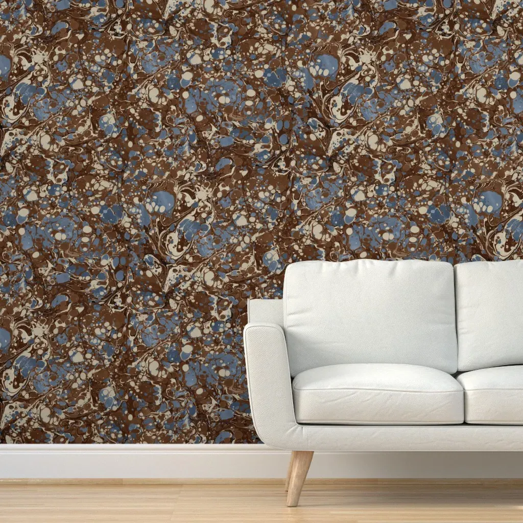 Marbled Browns Blues Cream Peel and Stick Wallpaper - Brown product