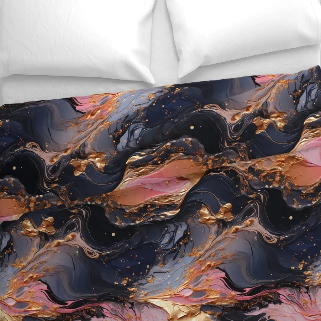 Marbled Gold Black Silver Duvet Cover - Gold alternate view