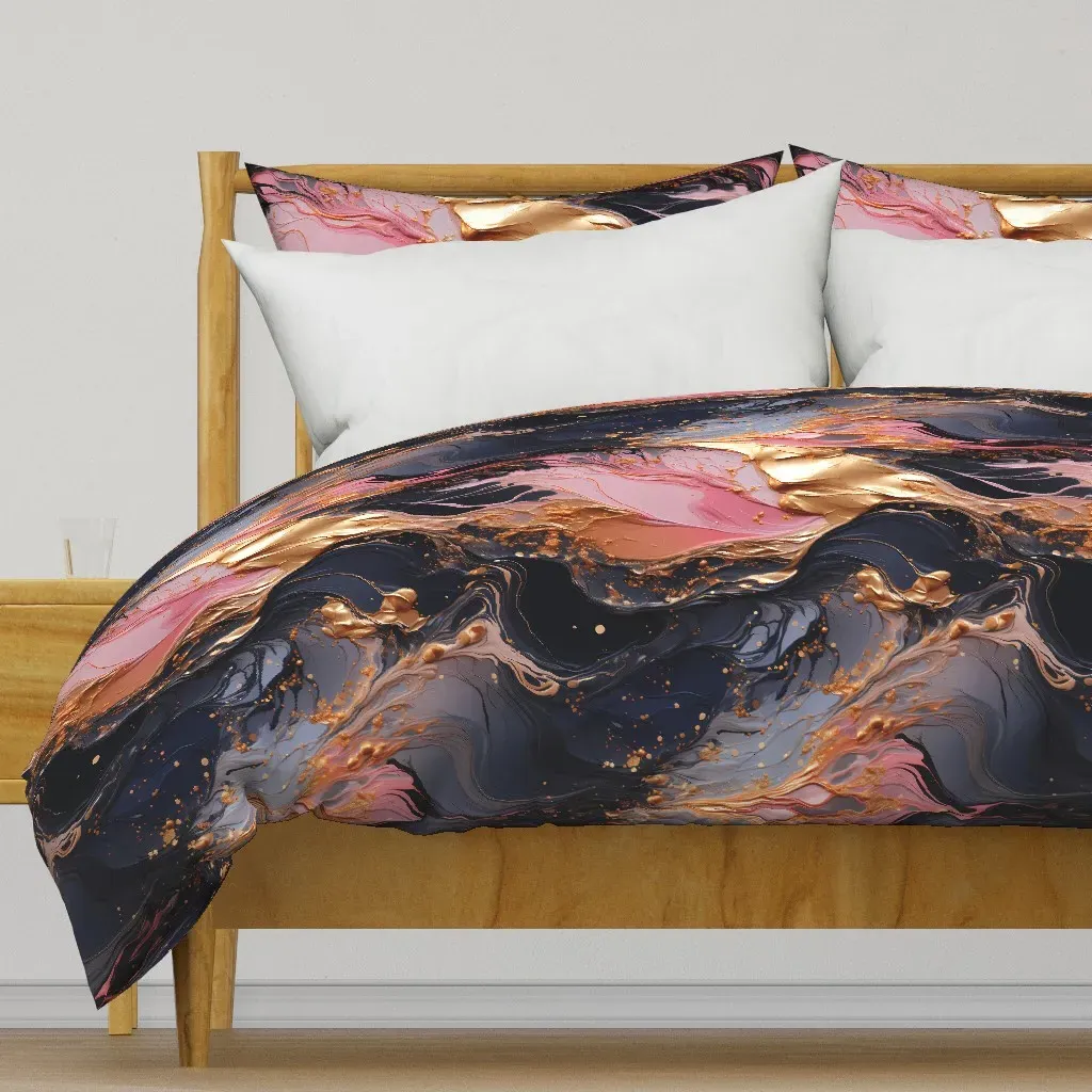 Marbled Gold Black Silver Duvet Cover - Gold product