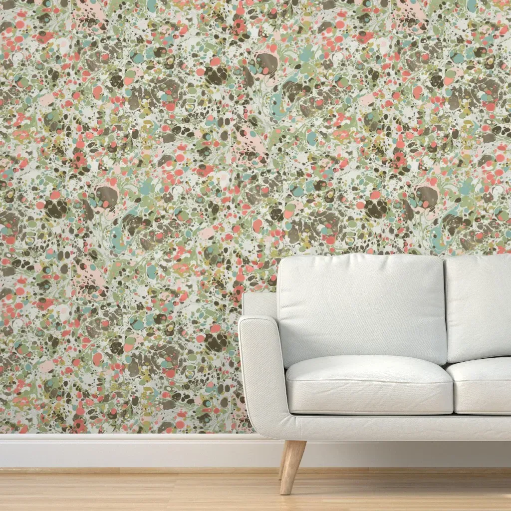 Marbled Terracotta Peel and Stick Wallpaper - Green, Blue product