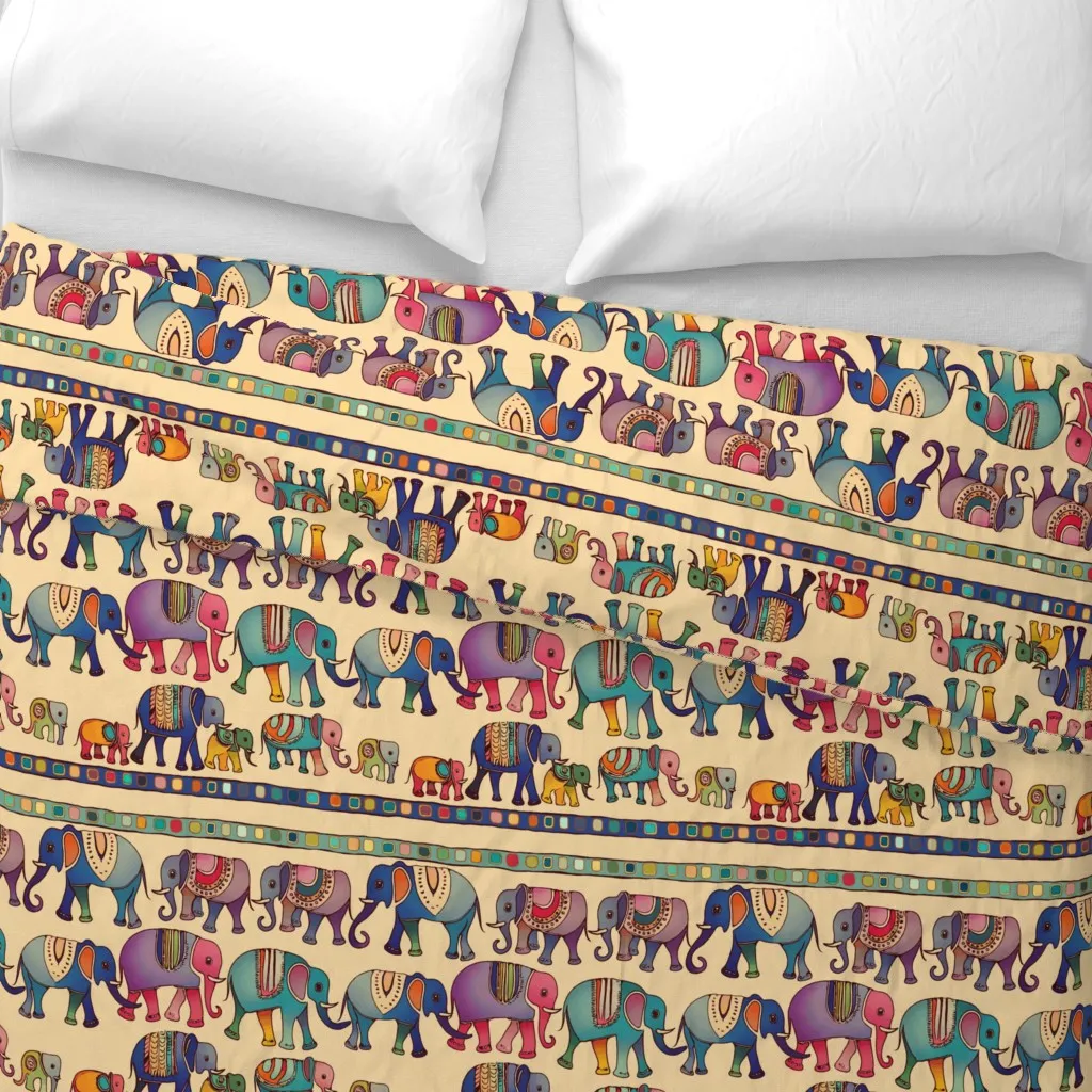 Marching Elephants In Bright Duvet Cover - Beige alternate view