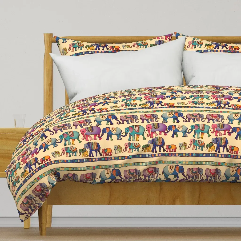 Marching Elephants In Bright Duvet Cover - Beige product