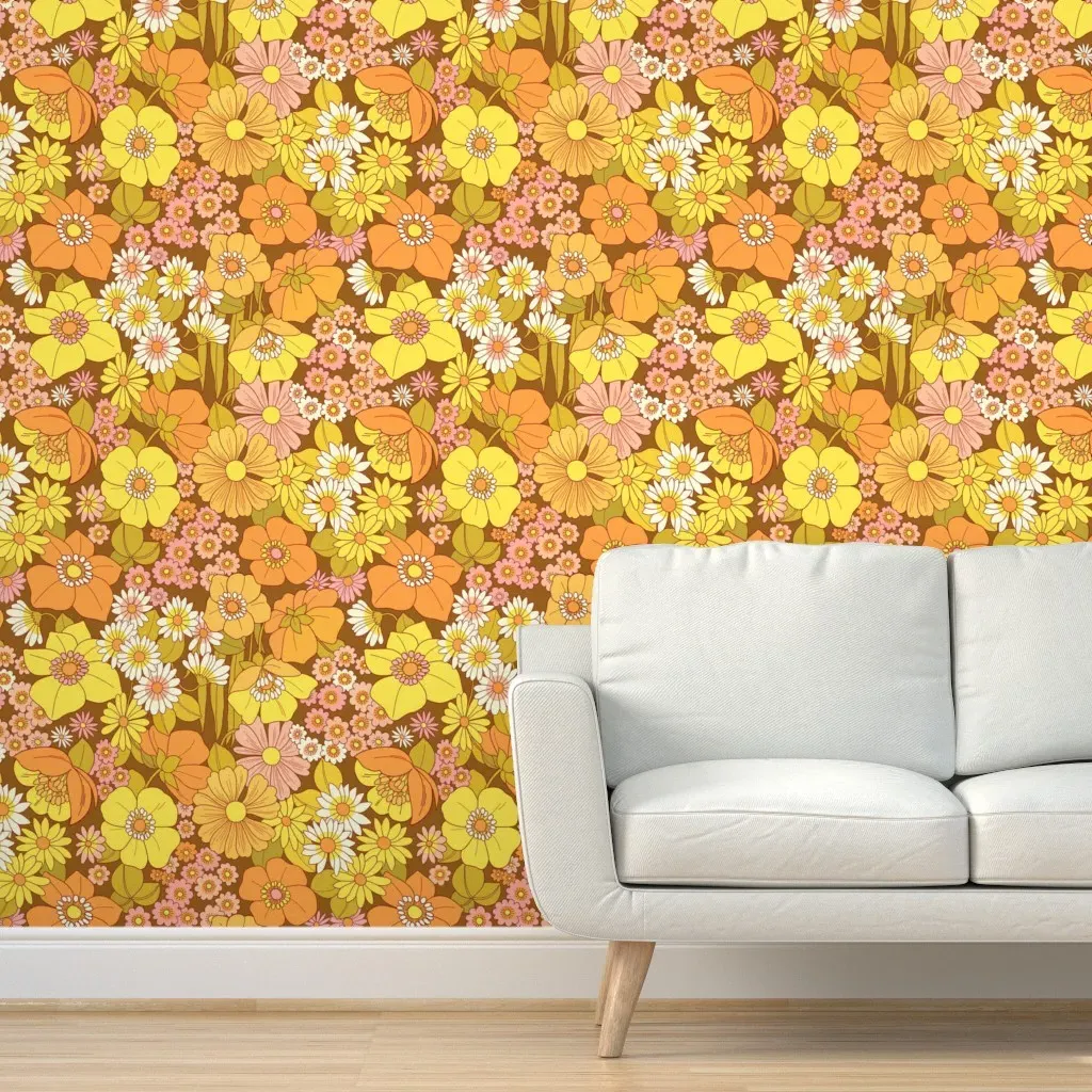 Marcia Brady Flowers Peel and Stick Wallpaper - Orange, Yellow product