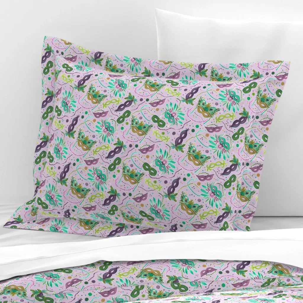 Mardi Gras Masquerade Standard Flanged Cushion Cover - Lavender, Cotton Sateen product