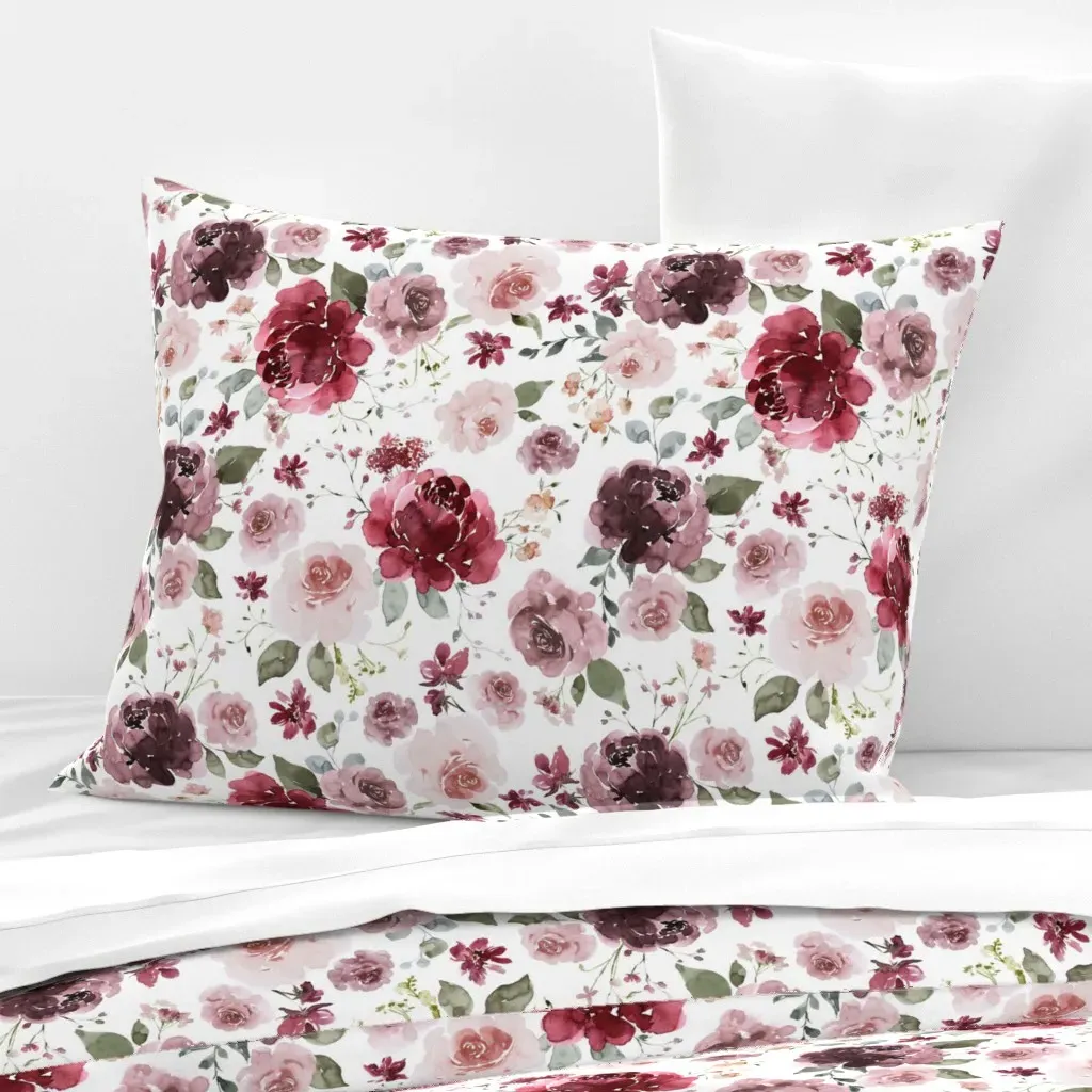 Margot Valentine Floral Standard Knife Edge Pillow - Burgundy, Cotton Sateen product