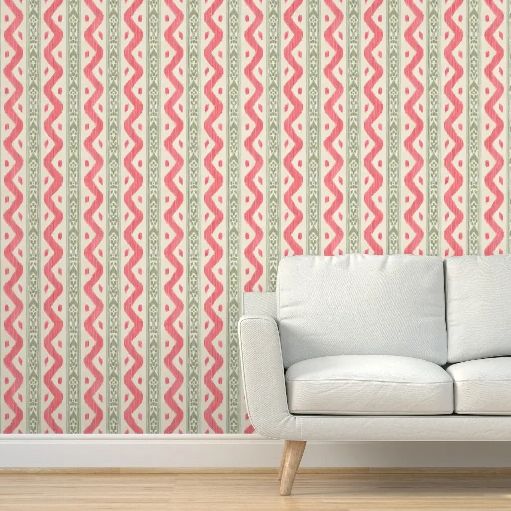 Mariah Ikat Rose II Peel and Stick Wallpaper - Coral Pink product