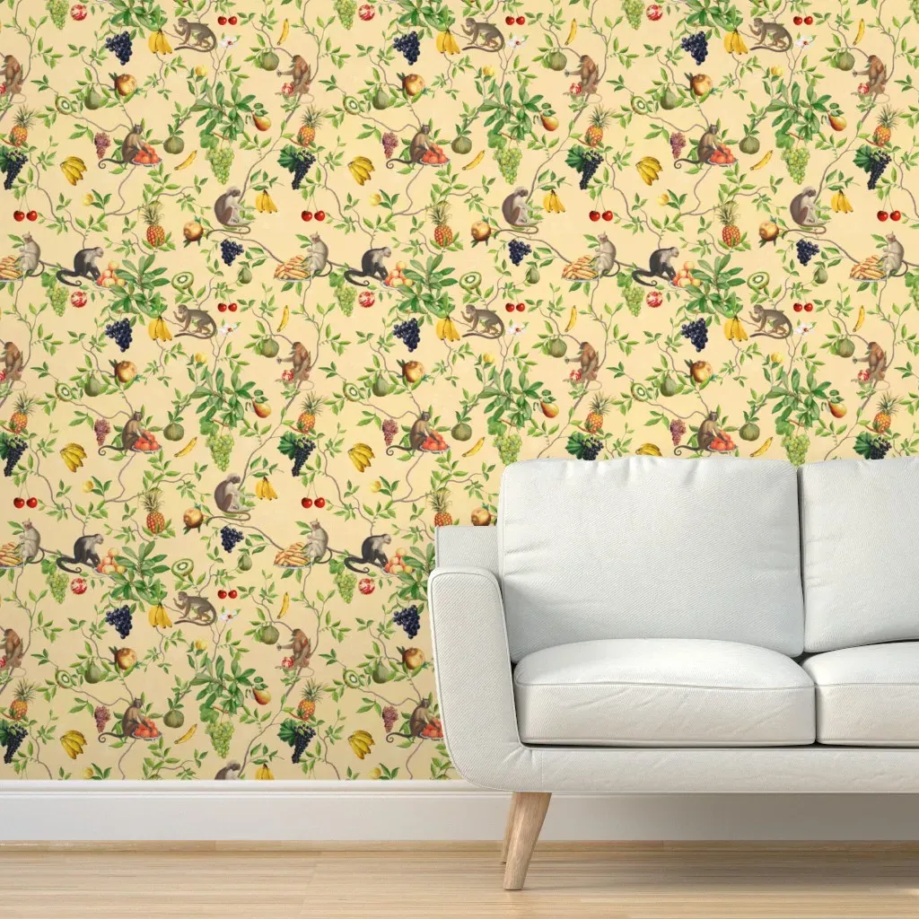 Marie Antoinette Monkeys Garden Peel and Stick Wallpaper - Green product