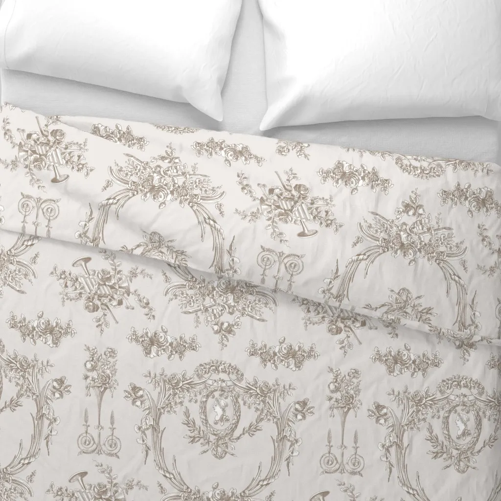 Marie Toile Belgian Linen Duvet Cover - Taupe alternate view