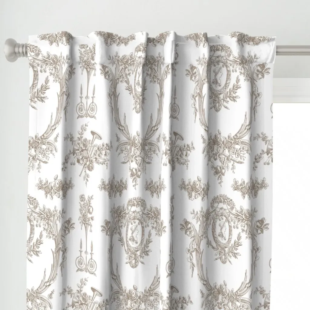 Marie Toile Curtain Panel - Taupe, Belgian Linen alternate view