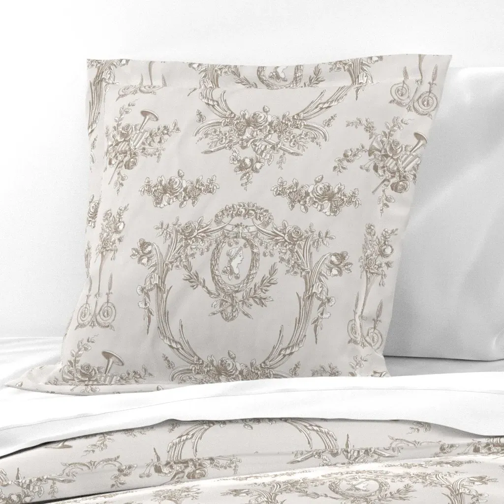 Marie Toile Euro Pillow Sham - Taupe, Belgian Linen product