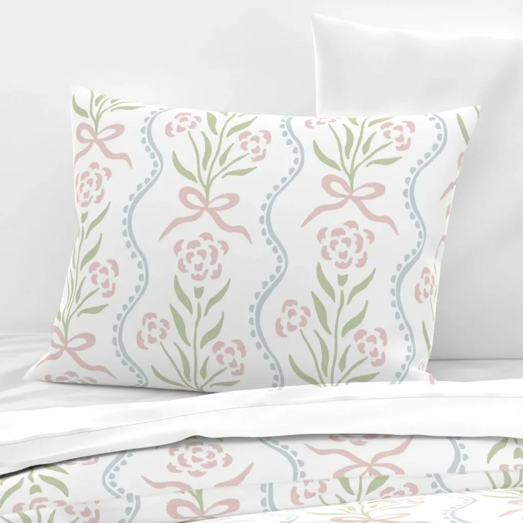 Marigold Floral Wavy Stripe Standard Pillow Cover - Pink, Cotton Sateen product