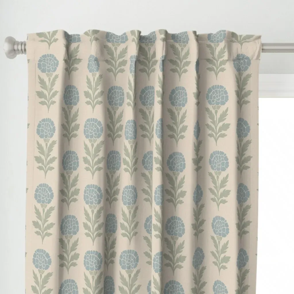 Marigold Flower Block L Curtain Panel - Light Blue alternate view