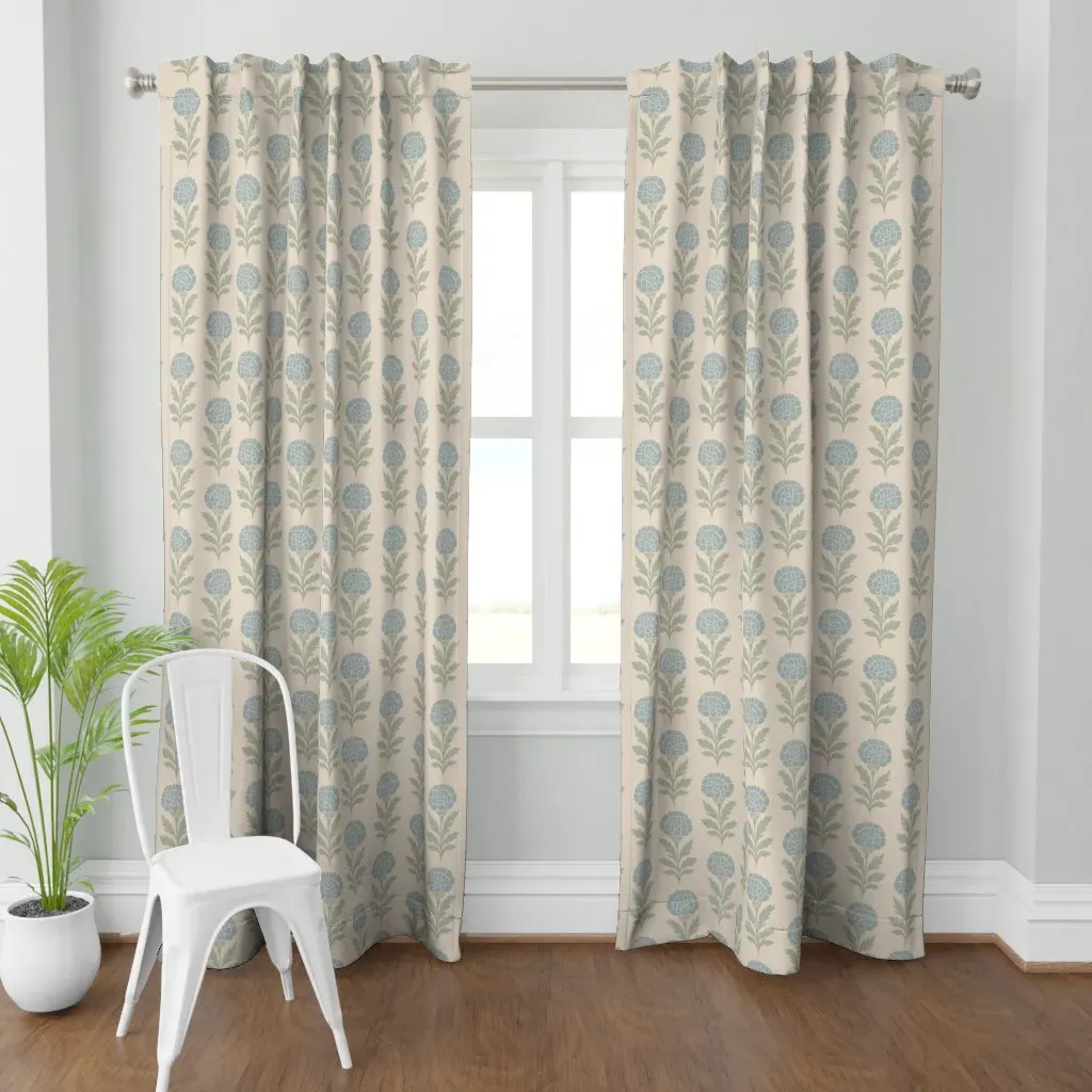 Marigold Flower Block L Curtain Panel - Light Blue product