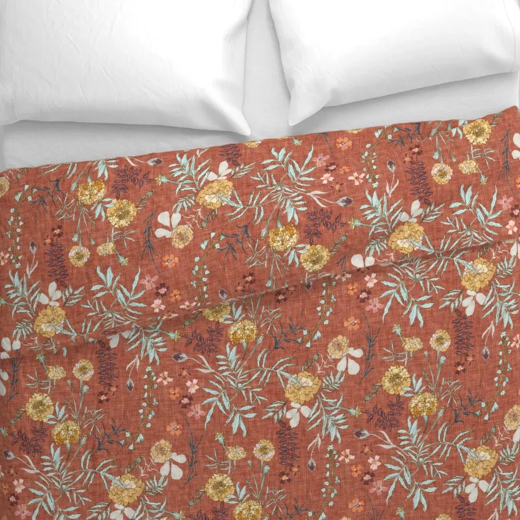 Marigold Love Large Duvet Cover - Terracotta alternate view