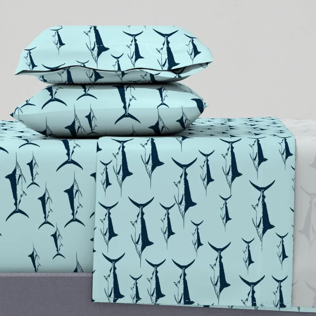 Marlin Ink Blue On Blue Full Sheet Set - Dark Teal product