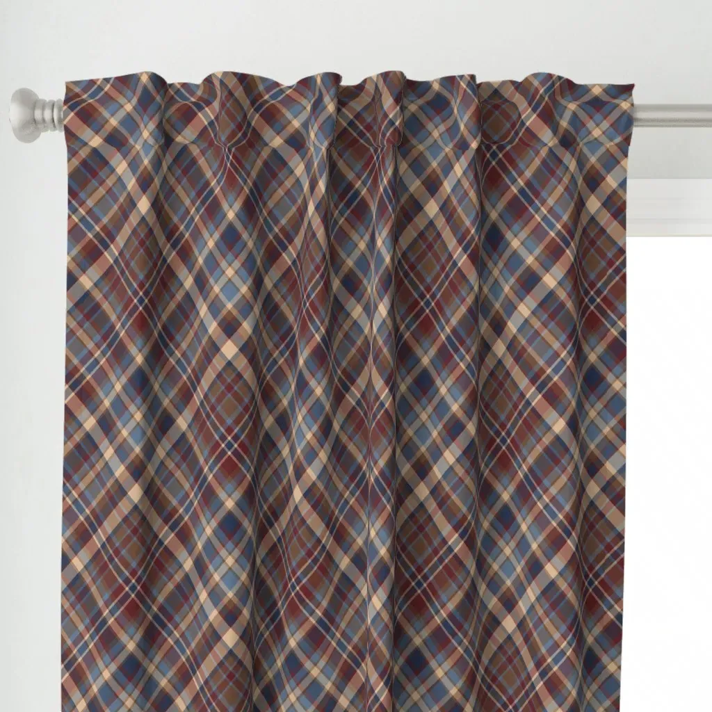 Maroon Tan Blue Brown Curtain Panel - Burgundy alternate view