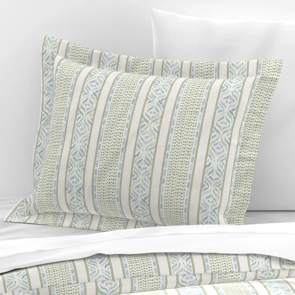 Martina Ikat Stripes Standard Flanged Cushion - Green Blue, Cotton Sateen product