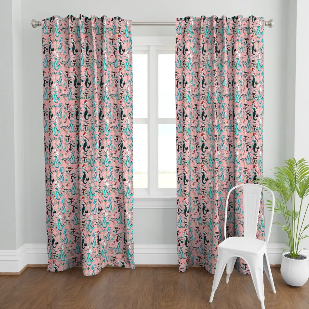 Martini Mermaids On Coral Curtain Panel - Teal product