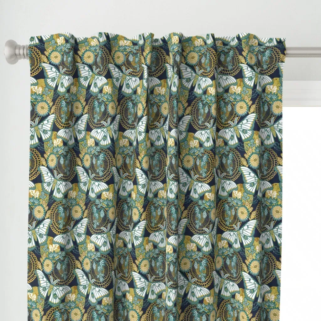 Marvelous Moths Curtain Panel - Teal alternate view