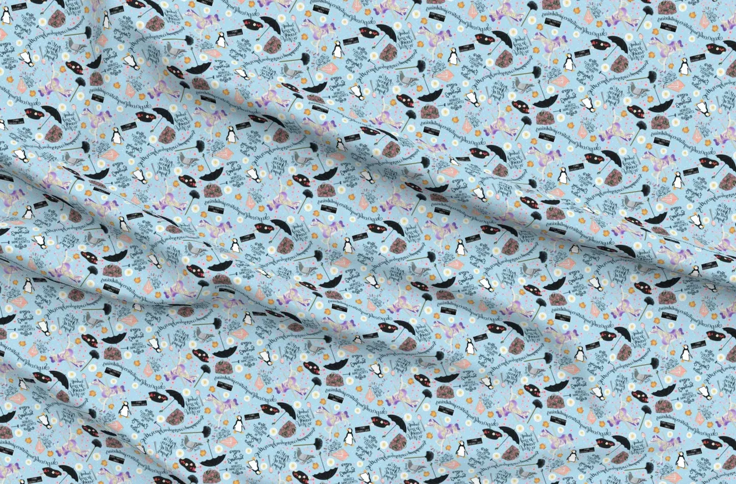 Mary Poppins Supercalifragilisticexpialidocious Fabric Yardage - Light Blue, Sport Pique product
