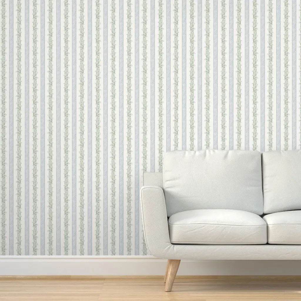 Mary Quiet Blue On Cream Small Peel and Stick Wallpaper - Pale Green product