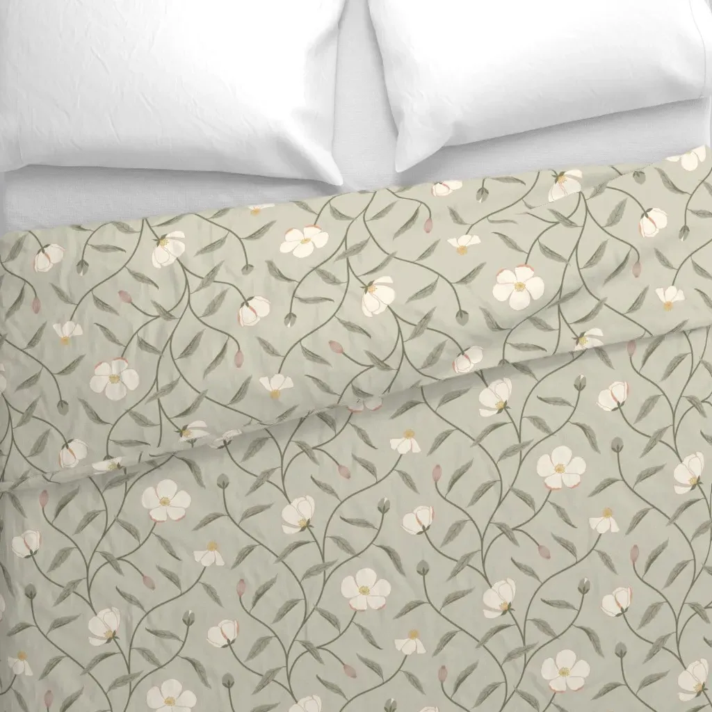 Matilija Poppy Trailing (S) Duvet Cover - White alternate view