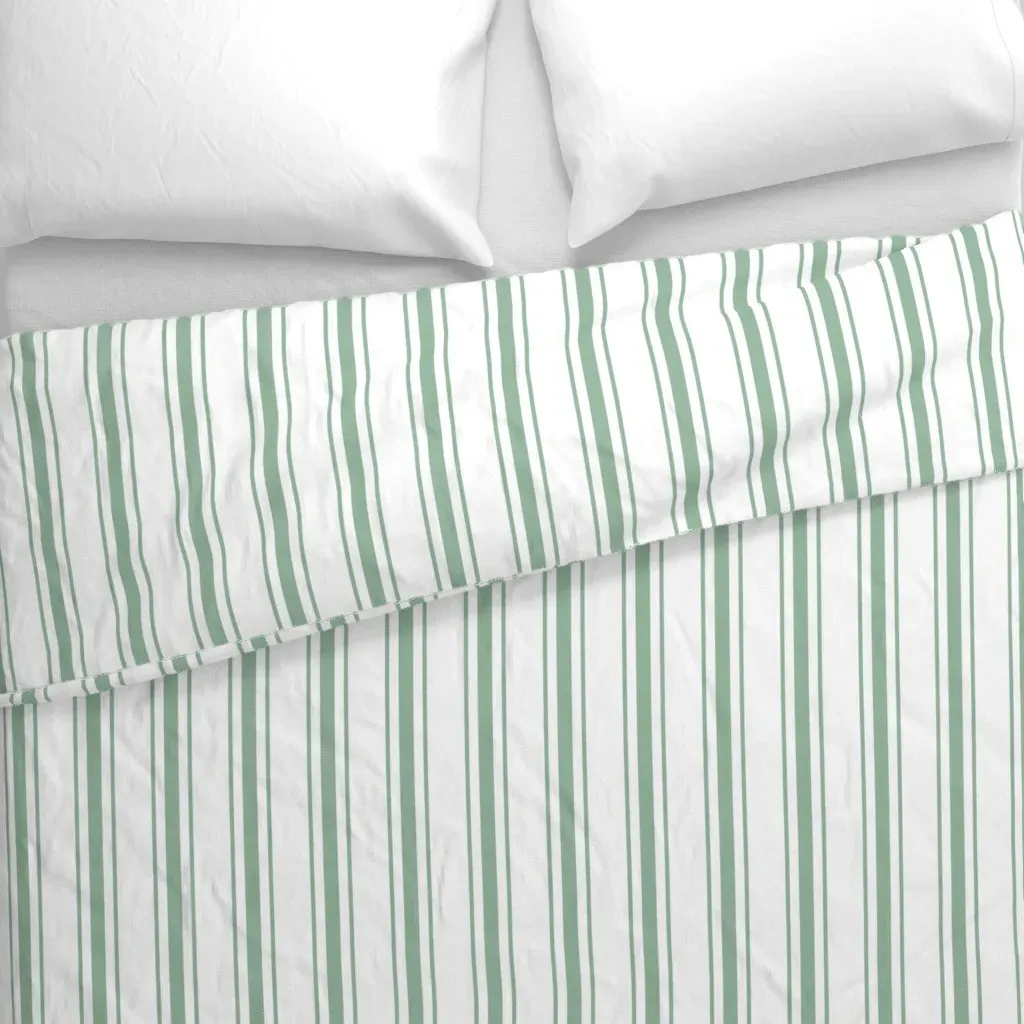Mattress Ticking Wide Striped Duvet Cover - Sage Green alternate view