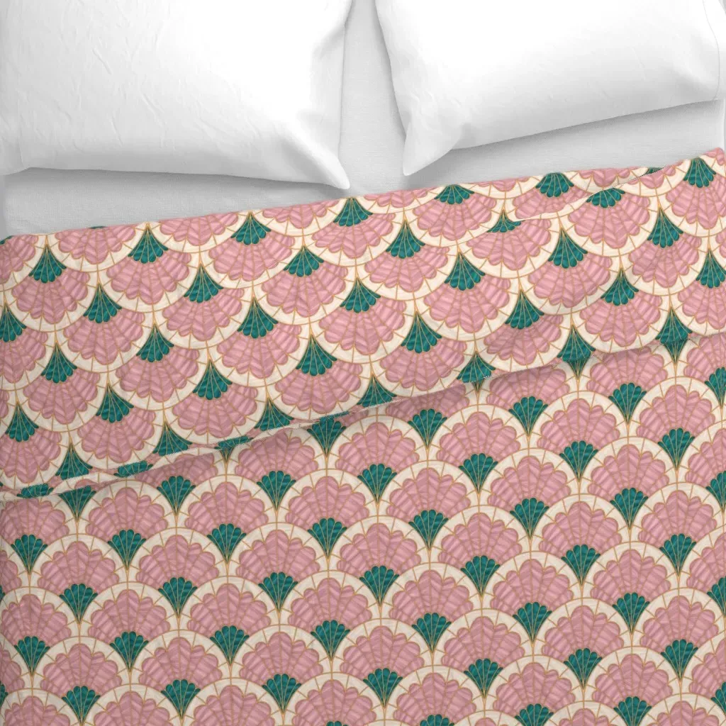 Mauve Green Abstract Flower Duvet Cover - Pink alternate view