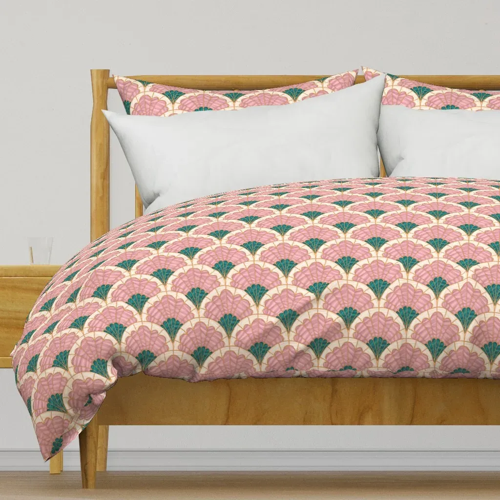 Mauve Green Abstract Flower Duvet Cover - Pink product