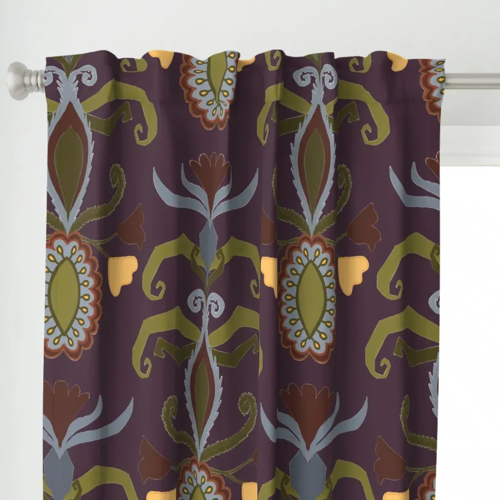 Mauve Purple Ikat Floral Curtain Panel - Deep Purple alternate view