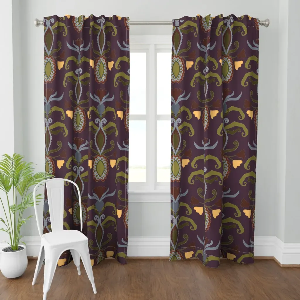 Mauve Purple Ikat Floral Curtain Panel - Deep Purple product